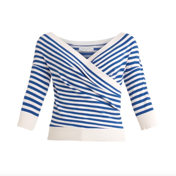 NWT Paisie Knitted Wrap Top In Marine Blue And White - Picture 2 of 13